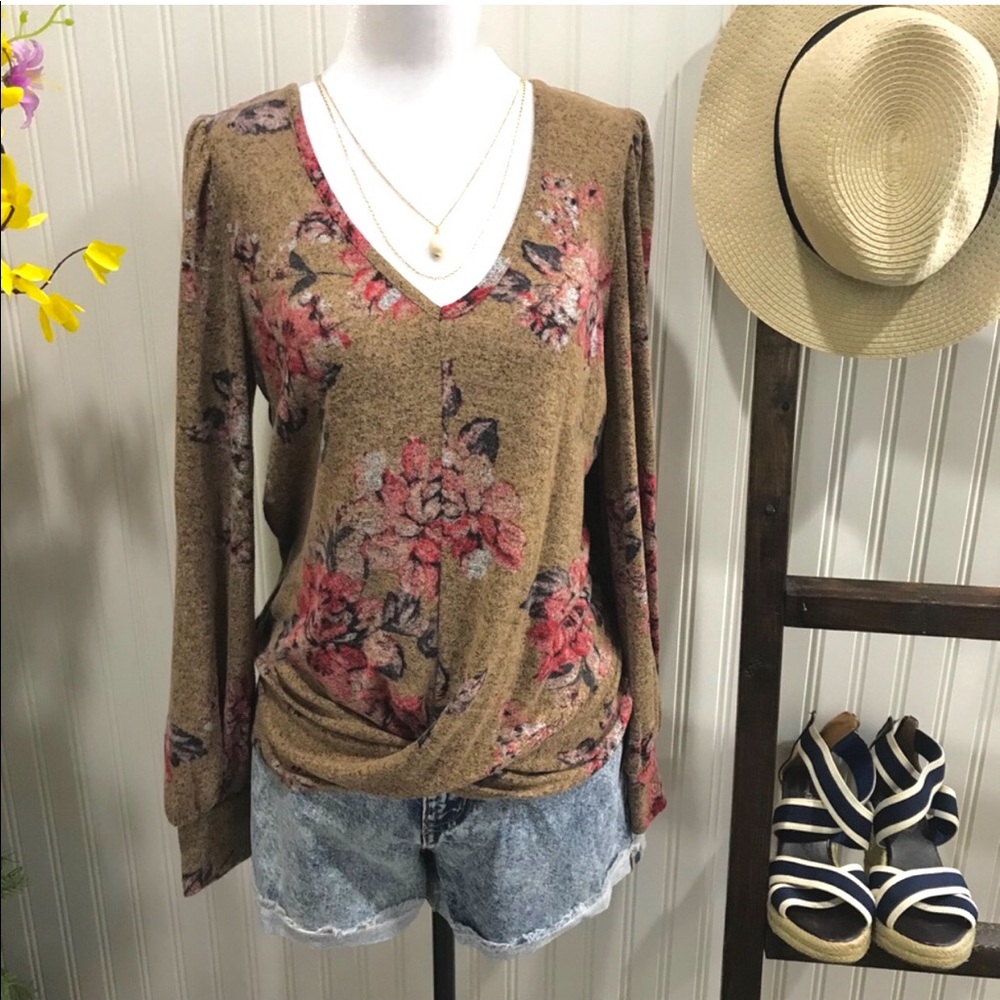 Sz XL Blouson Sleeve Twist Hem - Picture 2 of 16